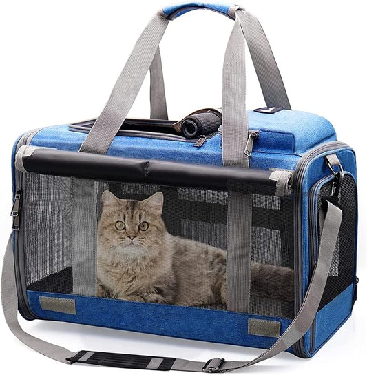 Cat Carrier Large Pet Carrier for 2 Cat, 18.5"x11.8"x11.8" Cat Bag for Midium Large Cats Airline Approved Dog Carrier for Small Dogs, Cat Travel Carrier Foldable 5-Windows Breathable Mesh Design