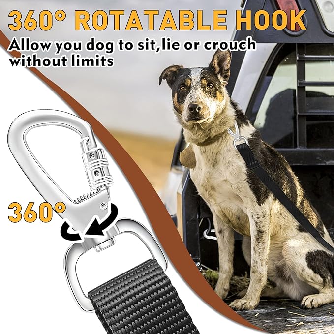 Truck Bed Dog Leash System, Dog Pickup Tether Tie Down, Dog Car Harness Belt Heavy Duty, Pick-Up Restraint Lead Adjustable, Dog Truck Leash for Dogs Up to 150lbs, Dog Truck Bed Barrier Tie Down Out