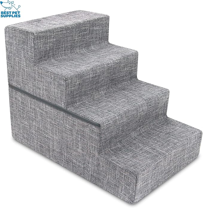 Made in USA Foldable Pet Steps/Stairs with CertiPUR-US Certified Foam by Best Pet Supplies 4-Steps (H: 22"), Model:STF241-L
