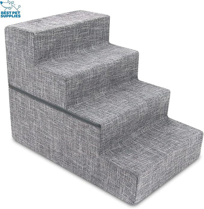 Made in USA Foldable Pet Steps/Stairs with CertiPUR-US Certified Foam by Best Pet Supplies 4-Steps (H: 22"), Model:STF241-L