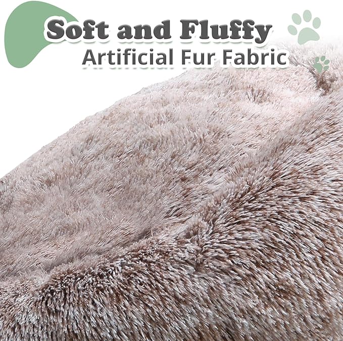 JOLLYVOGUE Calming Donut Dog Bed & Cat Bed (20",Brown)