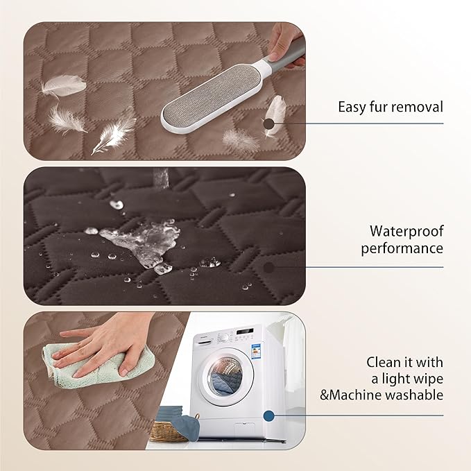 gogobunny 100% Double Sided Waterproof Dog Blanket Soft Pet Bed Cover Reversible Protect Furniture Couch Sofa Car for Puppy Large Dog Cat (Dark Coffee/Light Coffee 82x82 Inch 1))