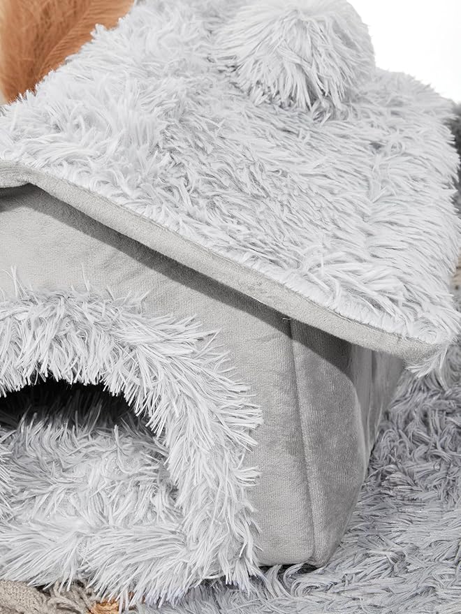 QWINEE Plush Cat Dog Bed Pet Tent Cave