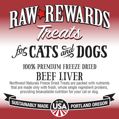 Northwest Naturals Raw Rewards Freeze-Dried Beef Liver Treats for Dogs and Cats - Bite-Sized Pieces - Healthy, 1 Ingredient, Human Grade Pet Food, All Natural - 10 Oz (Pack of 3) (Packaging May Vary)