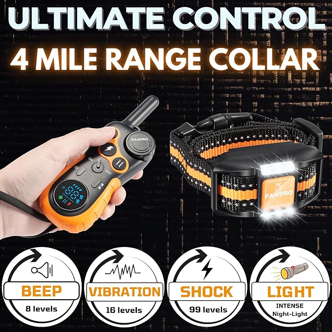 Dog Shock Collar with Remote 4-Mile Range, 124 Training 4 Modes,
