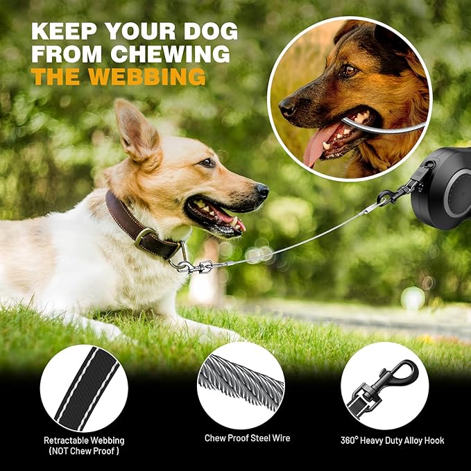 Retractable Dog Leash with Light 20ft Dog 110lbs