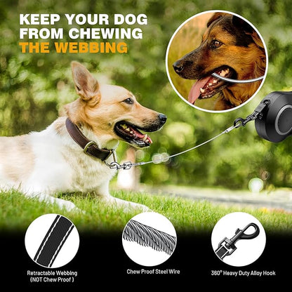 Retractable Dog Leash with Light 20ft Dog 110lbs