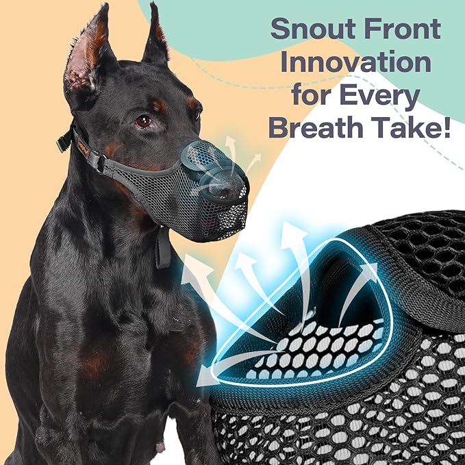 LUCKYPAW Dog Muzzle for Large Medium Small Dogs, Mesh Muzzle for Dog to Prevent Biting Chewing Licking Eating, Soft Dog Muzzle with Front Opening Design for Drinking Panting (Black, L)