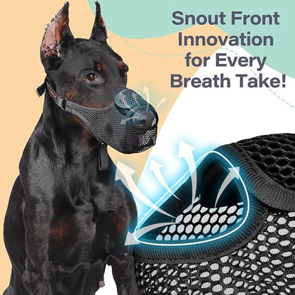 LUCKYPAW Dog Muzzle for Large Medium Small Dogs, Mesh Muzzle for Dog to Prevent Biting Chewing Licking Eating, Soft Dog Muzzle with Front Opening Design for Drinking Panting (Black, L)