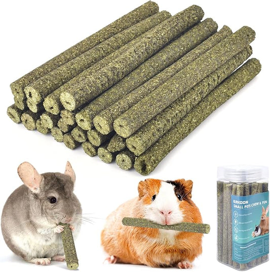 ERKOON 26Pcs Timothy Hay Sticks, Chinchilla Treats, Chew Toys for Teeth for Bunnies Guinea Pigs Gerbil