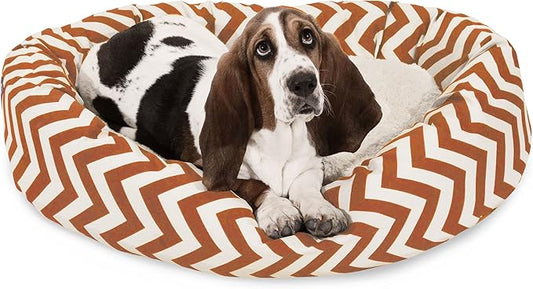 32 inch Burnt Orange Chevron Sherpa Bagel Dog Bed