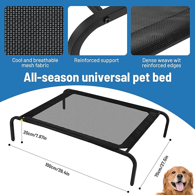 Elevated Raised Cooling Cots Bed for Large Dogs Black,43 inches