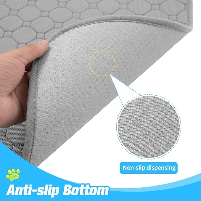 BINGPET Waterproof Dog Food Mat Non-Slip 2 Pcs,35.4" X 23.6" Anti-Slipextra Large Dog Food Mat for 2 Pack dog bowls,Absorbent Pet Feeding Mats Washable Pee Pads for Puppies Cats,Bone & Paw Pattern