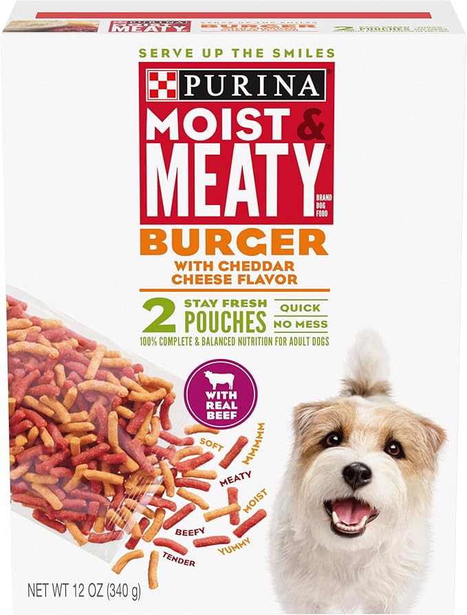 Purina Moist & Meaty Dry Dog Food, Burger with Cheddar Cheese Flavor - 2 ct. Pouch