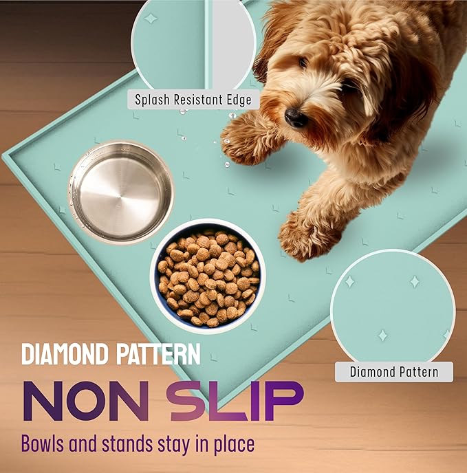 Dog Food Mat - 24x15” Large Silicone Pet Food Mat, Raised Edges Dog Mat for Food and Water Prevent Spill, Waterproof Cat Food Mat for Floors, Easy Clean Dog Bowl Mats for Food and Water