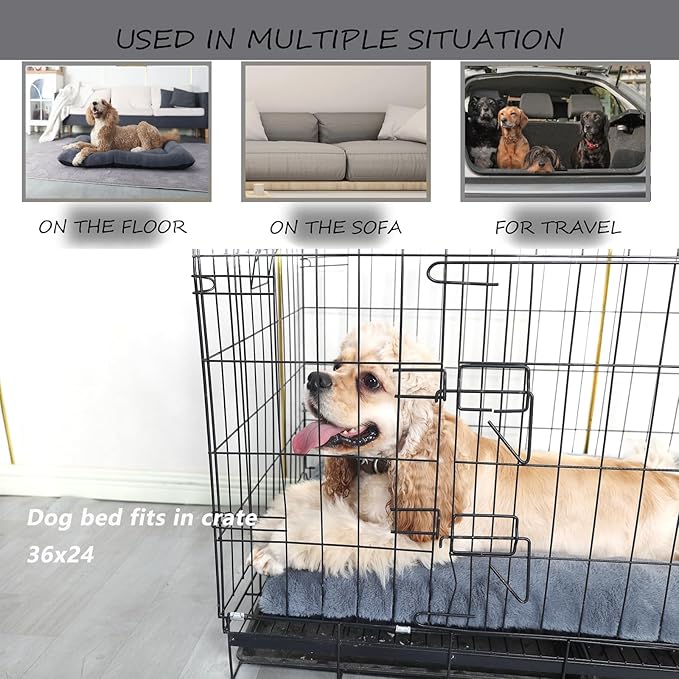 36 Inch Dog Crate Bed for Middle and Large Dogs Ultra Soft Dog Beds for Crates 36 x 24 Washable with Anti-Slip Comfy Fluffy Kennel Pad for Dogs Cozy Sleeping Mat,Crate Pads for Dog Cages Dark Grey