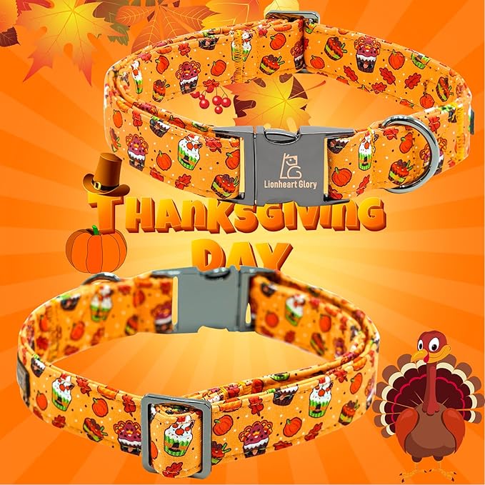 Lionheart glory Thanksgiving Dog Collar, Turkey Pumpkin Dog Bow Collar Adjustable Soft Comfortable Bowtie Collars for Lager Dogs Girl or Boy Fall Collar Dog Bow Pet Gift