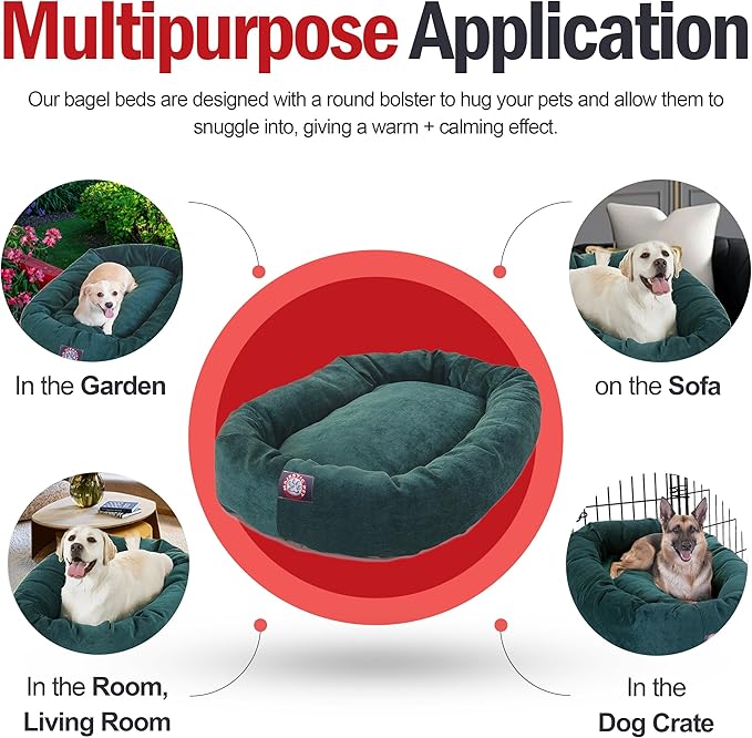 Majestic Pet 24 Inch Micro Velvet Calming Dog Bed Washable – Cozy Soft Round Dog Bed with Spine for Head Support 24x19x7 (inch)