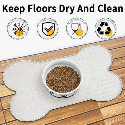 Dog Food Mat Anti-Slip Silicone Dog Bowl Mat Thicker Pet Placemat Waterproof Cat Feeder Pad with Raised Edge Puppy Kitten Feeding Mats Suitable Small Medium-Sized Dogs Cats Eating Tray