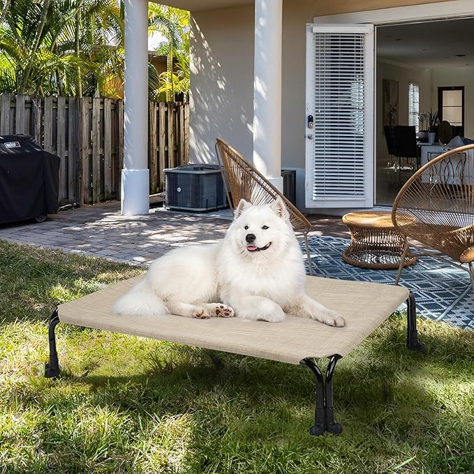 Veehoo Elevated Dog Bed 35" x 22", Beige