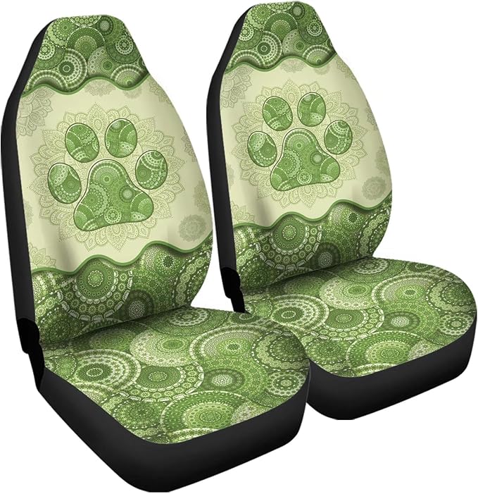 Green Boho Dog Paw Mandala Pattern Bucket Seats Protector 2 for