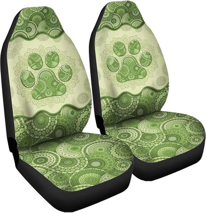 Green Boho Dog Paw Mandala Print Thin Washable Auto Interior Accessory 2 Pack