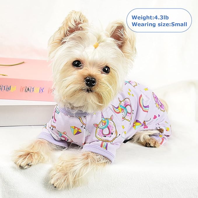 Dog Pajamas Pjs Spring Summer Dog Clothes for Small Dogs Girl - Boy - Medium Size Dogs, Soft Stretchy Puppy Clothes Doggie Onesies Cat Pet Jammies Outfit (Donut Purple, Medium)