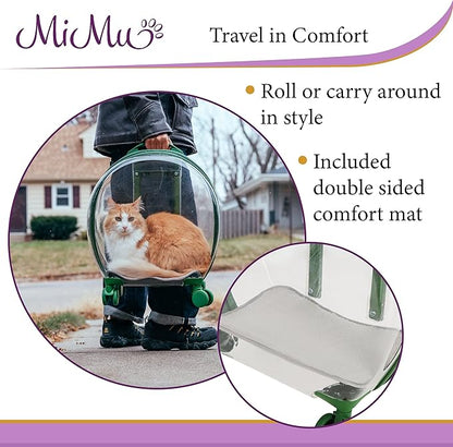 MiMu Transparent Bubble Pet Carrier with Wheels - Small Dog or Cat Trolley for Pet Travel - Cat Backpack Alternative