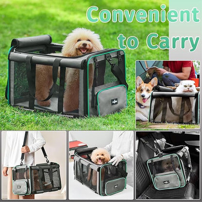 Pet Carrier, Collapsible Large Cat Carrier for 2 Cats, Soft Top Load Cat Carrier Bag for Small Medium Large Cat & Dog Under 30 lbs, Cat Travel Carrier Bag with Safety Lock Zipper, Gray