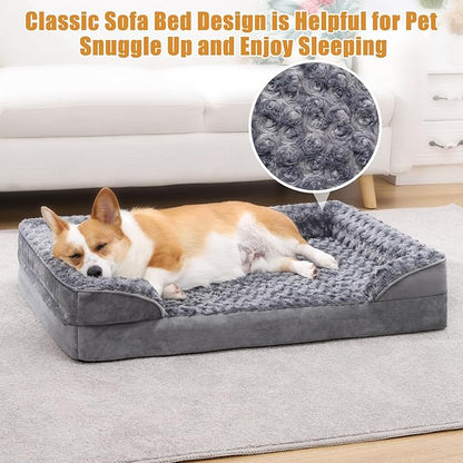 KSIIA Orthopedic Dog Bed Medium Size Dog Couch Waterproof Dog Bed Washable Dog Bed Egg Foam Pet Bed with Removable Bolster & Nonskid Bottom Medium Dog Bed Sofa 29 x 18 x 6 Inch