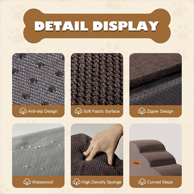 ROMROL Dog Stairs 3-Tiers,Coffee