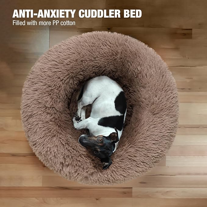 Veehoo Calming Dog Bed for Large Medium Dogs 45 lbs 30", Camel