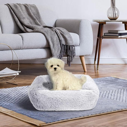 37 Inch Large Dog Beds for Small Medium Large Dogs, Comfy Pet Bed with Sides, Anti Anxiety Fluffy Dog Cuddler Beds, Rectangle Calminging Bed, Light Grey