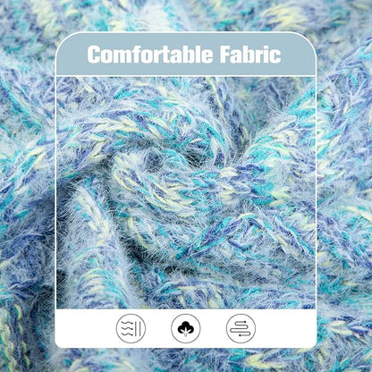 BEAUTYZOO Small Dog Sweater -Turtleneck Pullover Classic Cable Knit Fuzzy Winter Coat Dog Cold Weather Clothes for Small Medium Dogs Puppy Girl Boys(Gradient Cyan, L)
