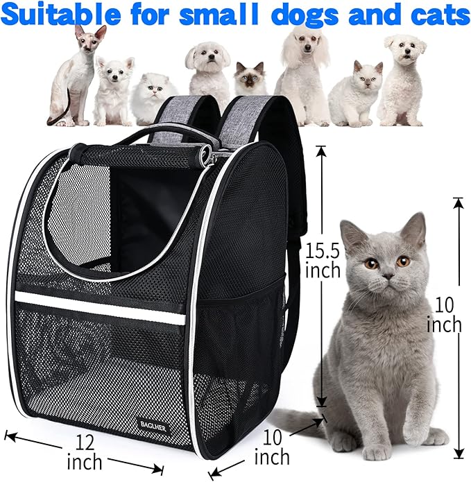 BAGLHER Pet Carrier Backpack, Ventilated Design, Pet Travel Backpack with Comfortable Shoulder Straps, Thicker Bottom support, Two-way Entrance Pet Carrier Backpack, Black