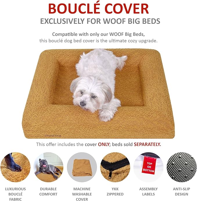 Replacement Cover Only (Beds Sold Separately) - Creamy White Boucle - Machine Washable - Anti-Slip - YKK Zippered (Small)