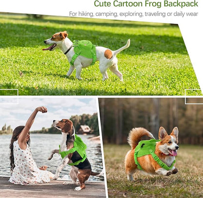 IDOMIK Dog Backpack Harness, No-Pull Dog Backpack with D-Ring for Small Medium Dogs, Cute Self Carrier Backpack for Dogs to Wear, Adjustable Dog Harness Backpack for Traveling Camping Hiking, Frog, L