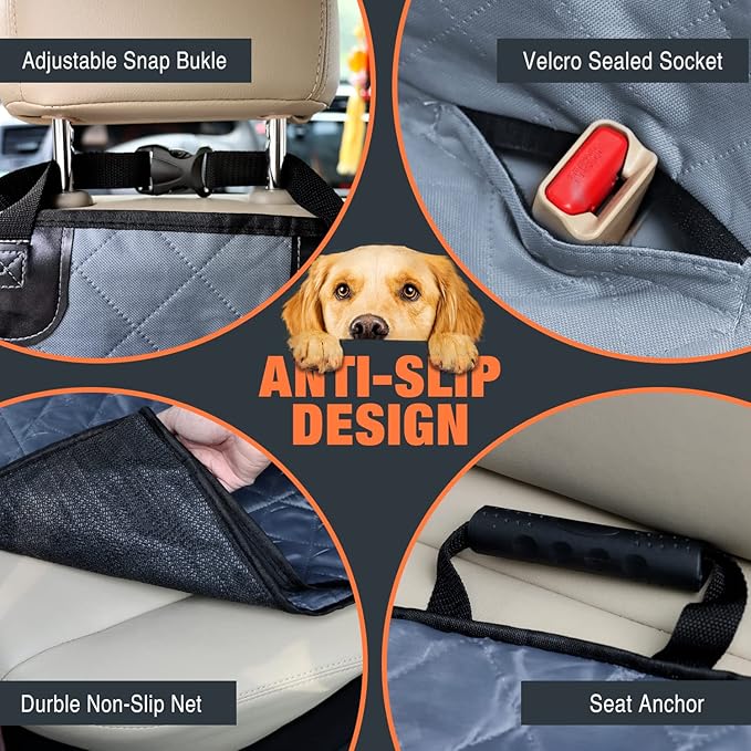 IVY&LANE Dog Car Seat Cover for Dogs 100% Waterproof 600D Scratchproof Sedans(Grey,54"×58")