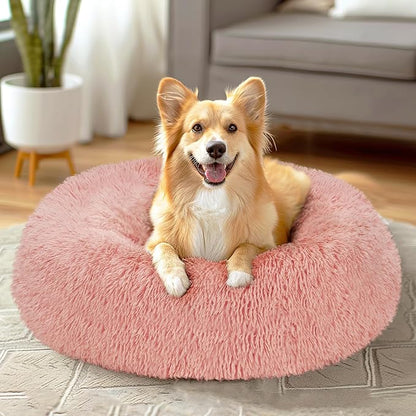 Veehoo Calming Dog Bed for Large Medium Dogs 45 lbs 30", Pink