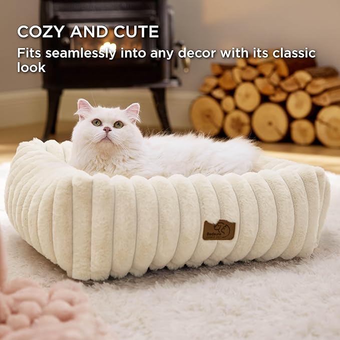 Bedsure Cute Dog Bed for Small Dogs & Cats 20x19x6inches, Cream