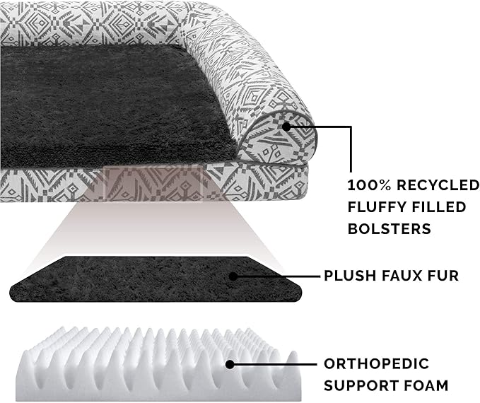 Furhaven Orthopedic Dog Bed for Large/Medium Dogs w/ Removable Bolsters & Washable Cover 55 lbs