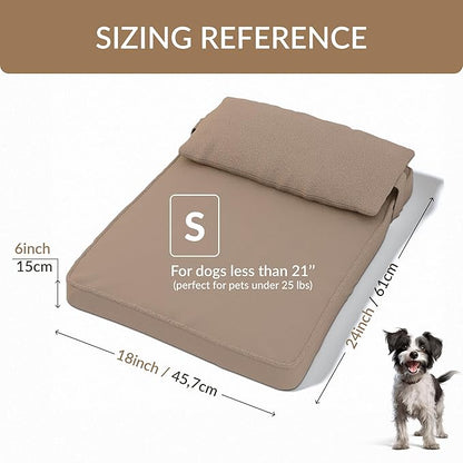 24"x 18" x 6" Washable Dog Bed with Square Pillow and Waterproof Cover, High Density Foam Scratch Proof Small Dog Bed with Orthopedic Support, Ultrasoft Breathable Pet Bed, Camel