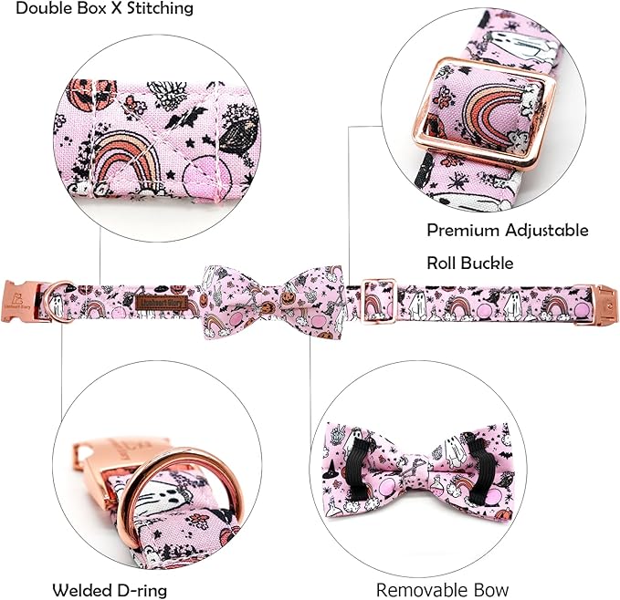 Lionheart glory Halloween Dog Collars Fall Dog Collar Pink Bowtie Girl Boy Pet Collar Dogs Pumpkin Collar Bows Duty Adjustable Dog Bow Collars for Medium Dogs