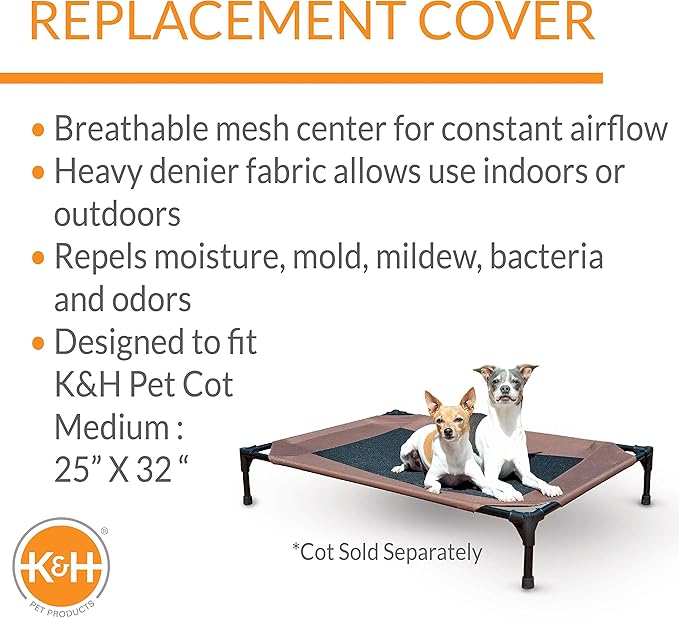 K&H Pet Products Elevated Cooling Outdoor Dog Bed Portable Raised Dog Cot Replacement Cover Only Chocolate/Black Mesh Medium 32 X 25 Inches (Cot NOT Included)