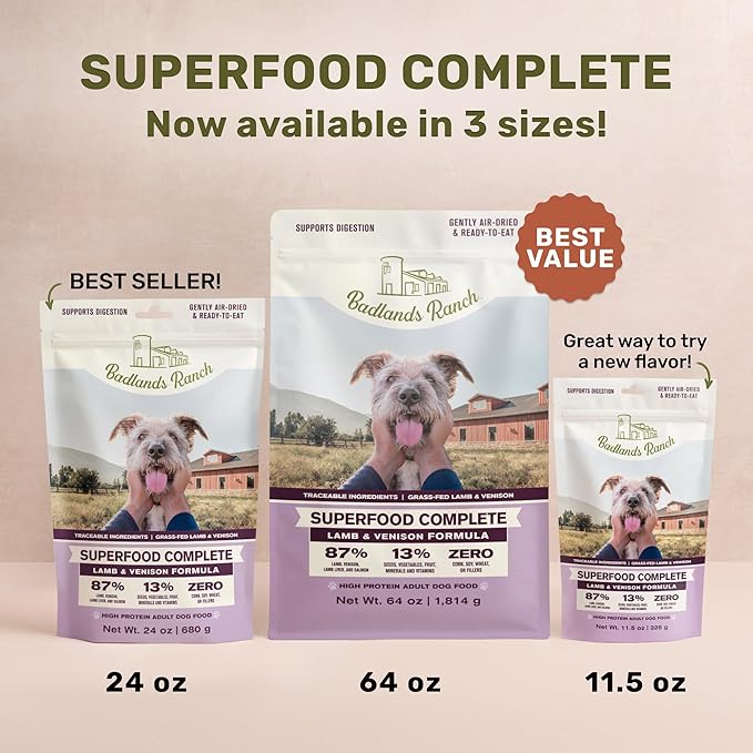 by Katherine Heigl- Superfood Complete, Air-Dried Adult Dog Food, High Protein, Zero Fillers, Superfood Nutrition (Premium Lamb & Venison Formula, 11.5 oz.)