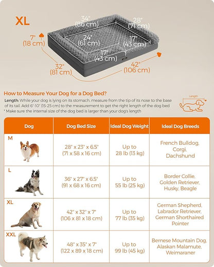 Feandrea Orthopaedic Dog Bed for Large Dogs 42 x 32 x 7 Inches, UPGW253G02