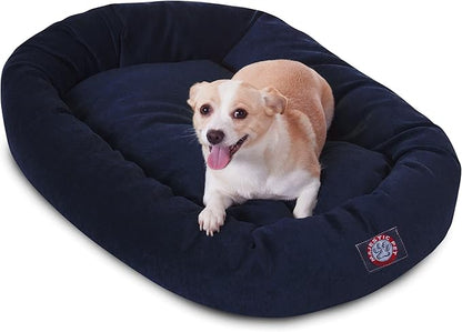 Majestic Pet 32 Inch Micro Velvet Calming Dog Bed Washable – Cozy Soft Round Dog Bed with Spine for Head Support 32x23x7 (inch)