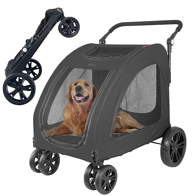 Foldable Pet Jogger Stroller for Large Dogs up to 110 lbs