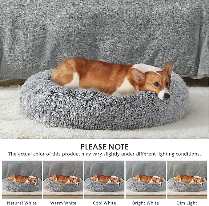 JOLLYVOGUE Black Calming Donut Dog Bed (20")