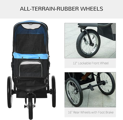 NicBex Dog Stroller with 3 Big Wheels Foldable Cat Stroller with Adjustable Canopy